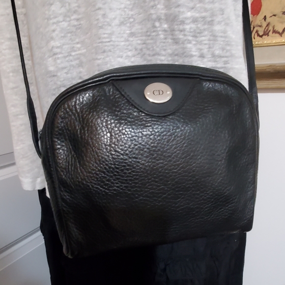CHRISTIAN DIOR VINTAGE CLASSIC CALF BLACK  LEATHER CROSS BODY SLING BAG- FRANCE - Picture 6 of 14
